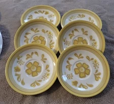 Vintage Damsel by Royal China Saucer Plates Lot Of 6 Yellow Brown +