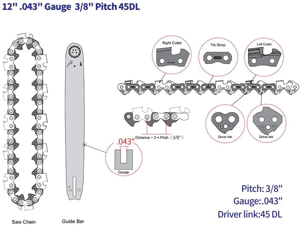 12 Inch Chainsaw Chain Blade 3/8
