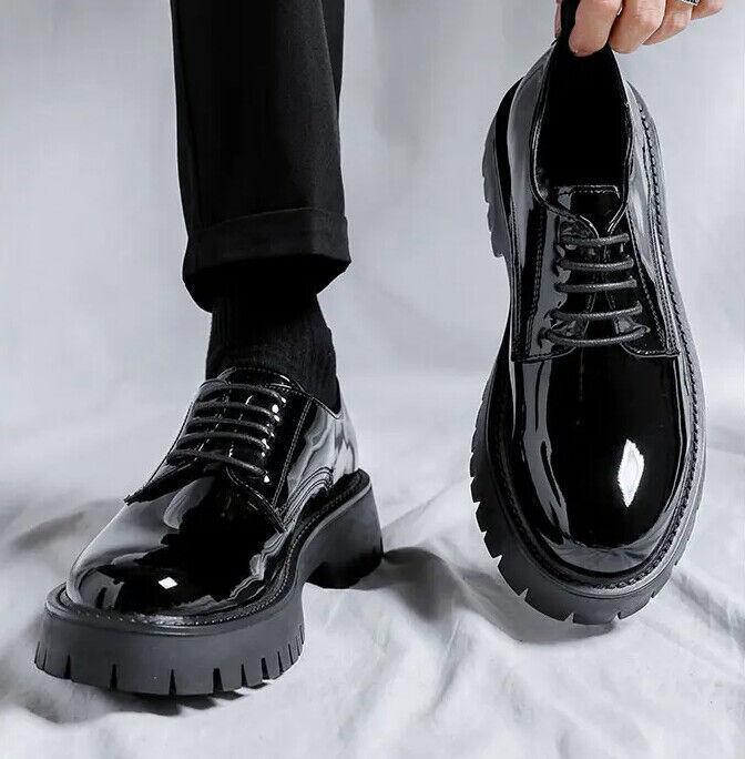 British Mens Shiny Shoes Dress Cargo Round Toe Lace Up Punk British Mens Shiny Shoes Dress Cargo Round Toe Lace Up Punk