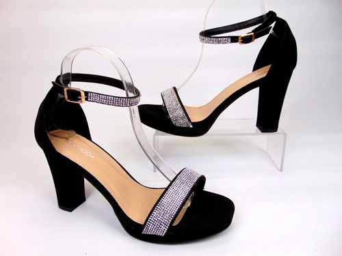 NEW! Top Moda EMMA Women's Ankle Strap Dress Sandal Block Heels Size 8.5 Black - Picture 2 of 14