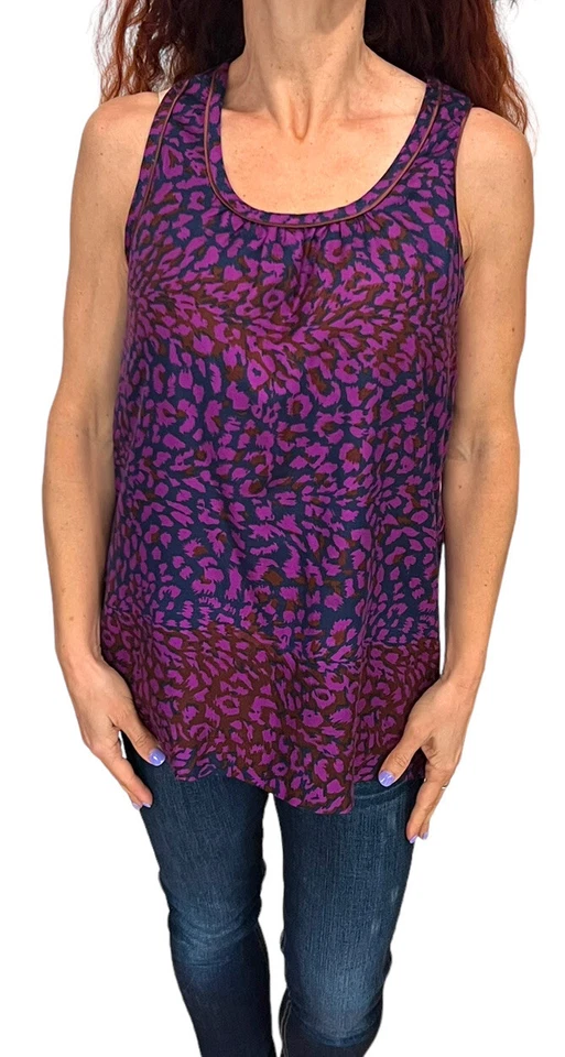 CAMISETA SIN MANGAS MARC BY MARC JACOBS 100% SEDA AZUL PÚRPURA ANIMAL PRINT M Foto 2 de 4