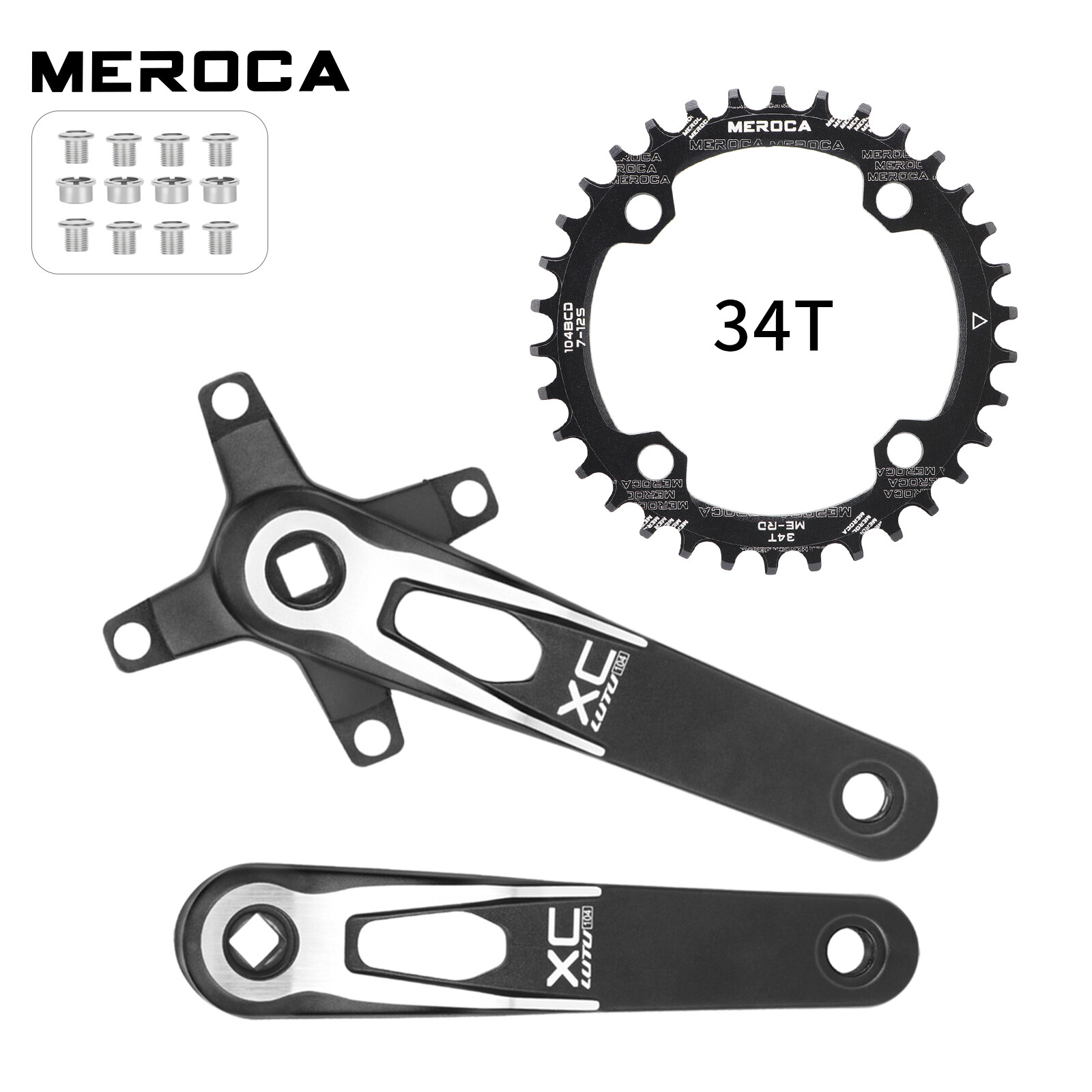 MEROCA Square Taper Crankset 170mm Hollow MTB Bike Crank 32/34/36/38T Chainring