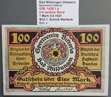 Bad Wildungen Sportverein Viktoria G/M: 1428.1 a mit wei&szlig;em Rand 1 Mark, Bild 1