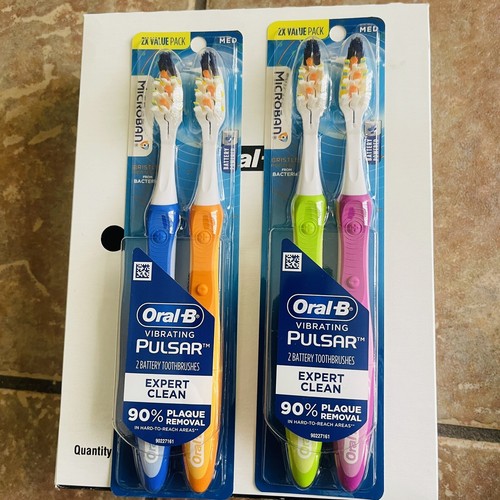 2 Pack OralB VIBRATING Toothbrush Pulsar Medium Battery Powered Free