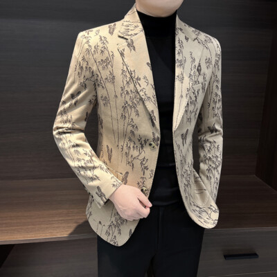 Men Flower Suit Jacket 2025 High-end Handsome Printed Casual Suit Coats Business