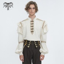 Devil Fashion Men Steampunk Retro Blouse Lace Embroidery Lantern Sleeves Shirt