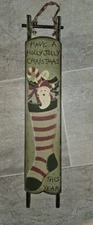 Hand Painted Country Prim Santa Wooden Sled Holiday Decor 22” tall