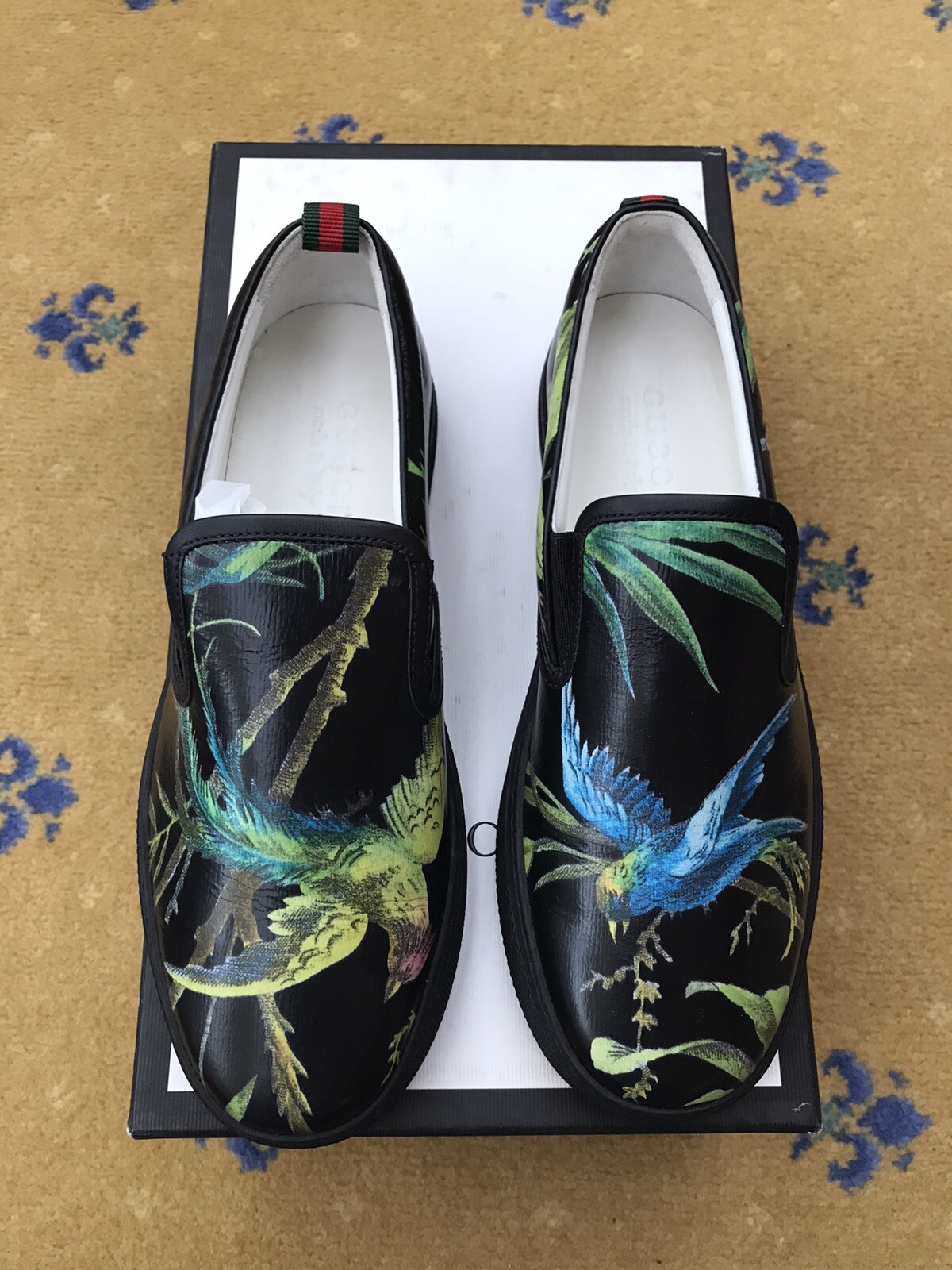 Gucci Trainer Sneaker Shoes Shanghai Tropical Web Green Red Mens US 7 UK 6.5 New