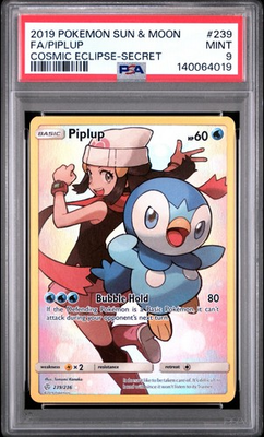 #ad Dawn amp; Piplup 239 236 PSA 9 Mint Cosmic Eclipse Full Art Secret Rare $74.99