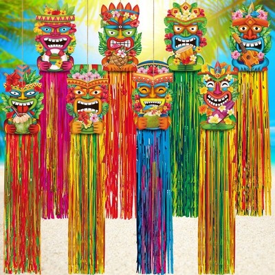 8 Pcs Hawaiian Luau Party Decorations 8.66 Inch x 3.3 Ft Colorful Decor