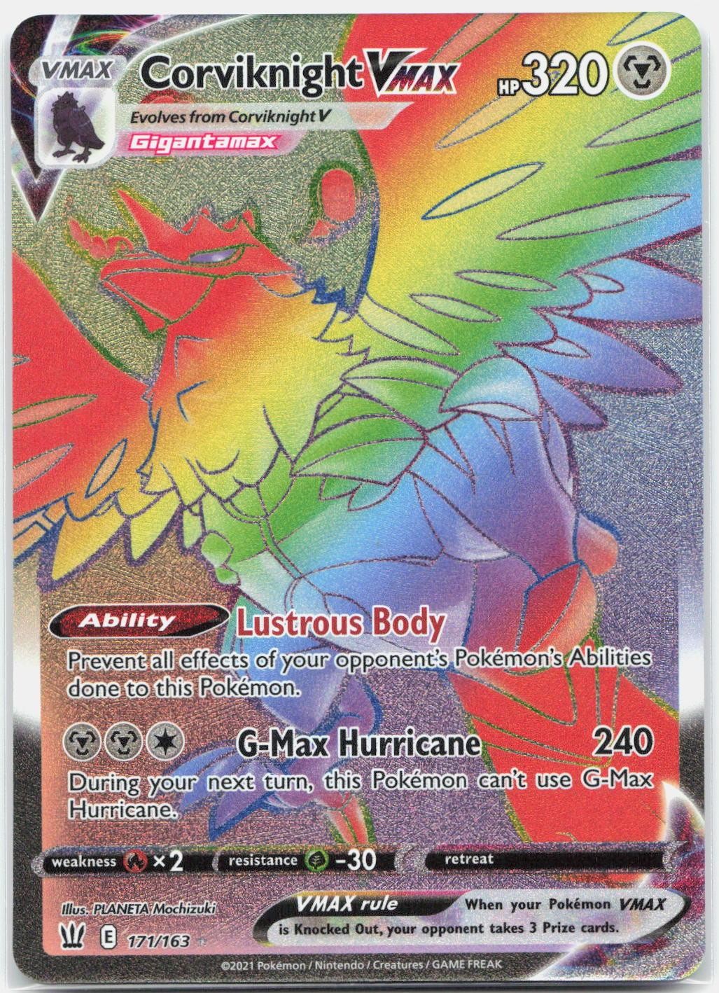 Corviknight VMAX 171/163 Rainbow Rare Battle Styles Pokemon Holo Near Mint