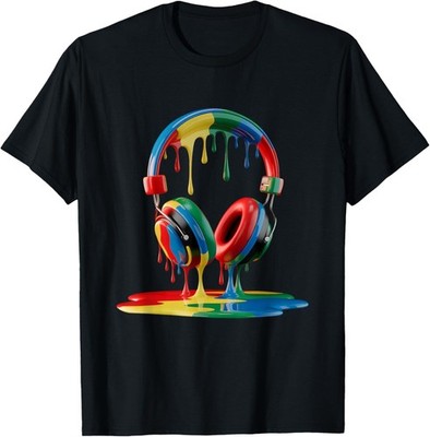 Colorful Dripping Headphones Melting Paint Creative Music T-Shirt unisex Tee