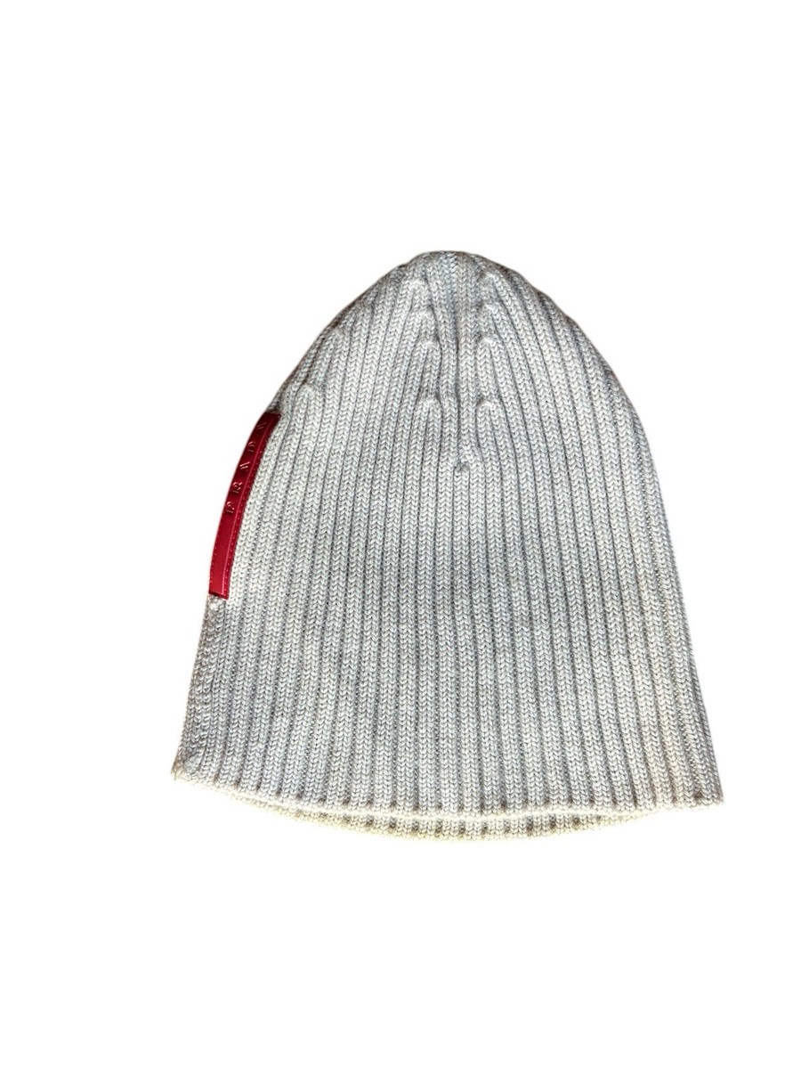 Prada Sport Red Tab Beanie Beige Wool Y2K Archive Knit Hat Mint