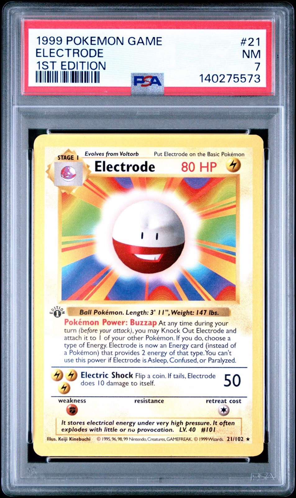 1999 POKEMON BASE SET 1ST EDITION #21 ELECTRODE PSA 7
