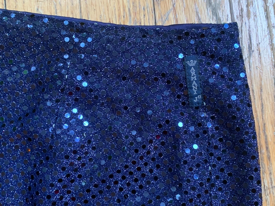 Falda Armani Jeans Lentejuelas EE. UU. 8 Vintage Años 80 90 Mediano Tiro Brillo Diseñador Y2K Glam Foto 4 de 4