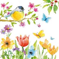 20 Servietten Spring Bird Vogel Tiere Blumen Wiese FrüHlingswiese Deko 33X33Cm