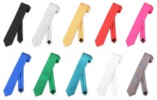 Vesuvio Napoli Narrow NeckTie Skinny Solid Metallic Color Men's Thin Neck Tie