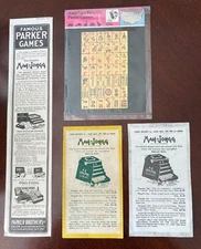  3 Items 2 Mah-Jongg Parker Brothers Ads (1- '23 newspaper)  1 Parlor Games Card