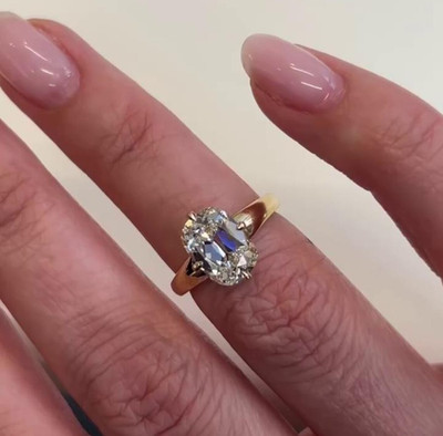 1CT Old Mine Cushion Cut Vintage Style Ring Natural Diamond Ring 14k Yellow Gold