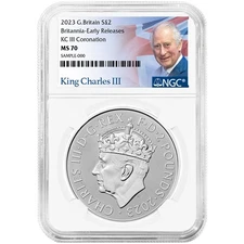 2023 U.K. 2 Pound Silver King Charles Britannia Coronation NGC MS70 ER King