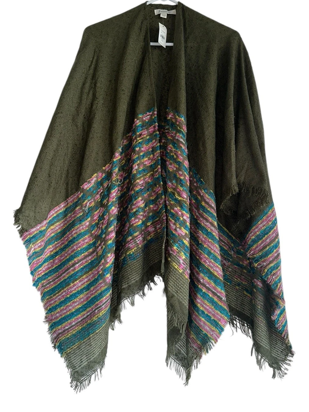 Francesca’s Womens Poncho Wrap OS Green Multicolor Woven NWT Boho Hippie