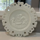 Antique EAPG Milk Glass “Spring Meets Winter” Cherub Plate Reticulated Lace Edge