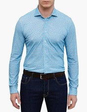 Emanuel Berg 4Flex Modern Fit Floral Knit Button-Up Shirt Large/X-Large, TURQUOI