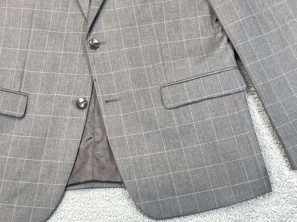 Perry Ellis Portfolio Blazer Mens 42R Gray Windowpane Slim Fit Sport Coat Jacket - Image 3 of 4