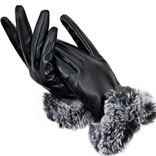 Women's PU Leather Gloves for Winter, Warm with Fleece Lining and Medium Black
