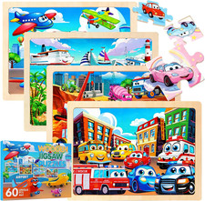 Wooden Puzzles for Kids Ages 5-8, Set of 4 Packs with 60 Pieces Wood Jigsaw Puzz