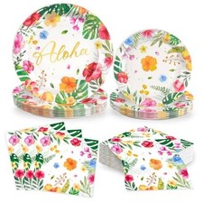 60Pcs Luau Party Tableware Decorations, Aloha Tropical 60pcs Colourful