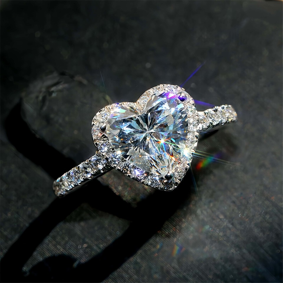 MILACOLATO 925 Sterling Silver Heart CZ Ring for Women, Adjustable Silver Engagement and Wedding Ring, Stackable Double Row Design with Platinum