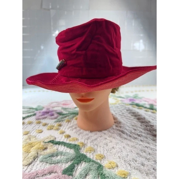 Vintage Movie Modes Caspar Davis Hollywood Red Velvet Wide Brim Sun Hat Pin il_fullxfull.1174289539_2h07.jpg main image 2