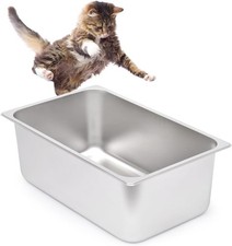 Stainless Steel Cat Litter Box W/ High Sides Metal Litter Pan Cat Non Stick