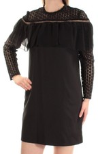 KENSIE Womens Black Long Sleeve Crew Neck Above The Knee Shift Dress Size: M