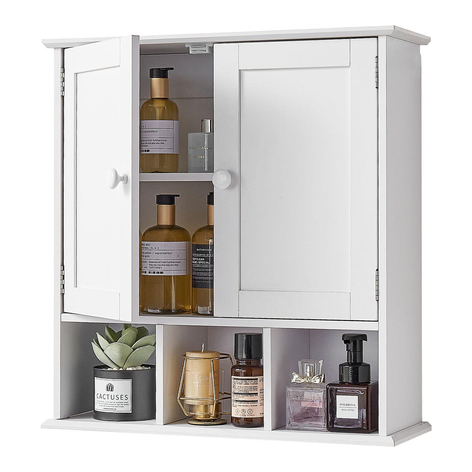 Uimoso Bathroom Wall Cabinet with Shelves and Double Doors for Storage, White