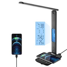 LED Desk Lamp with Wireless Charger, USB Charging Port, Table Lamp with Black