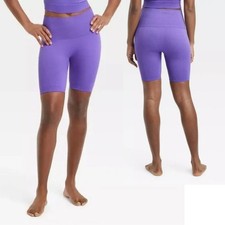 All In Motion Women's Seamless High Rise Rib Bike Shorts 6" Purple Size Small