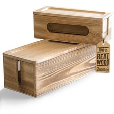 NATURE SUPPLIES Set of 2 Wooden Cable Management Boxes, Pack 2, Dark Brown