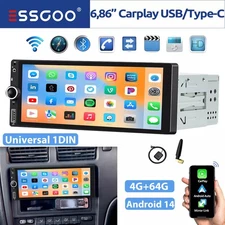 4+64GB 6.86" Single Din Car Stereo IPS Radio Android 14 GPS FM Carplay Head Unit