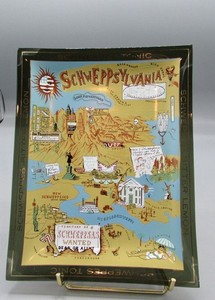 Vintage Schweppsylvania Schweppes Advertising Glass Tray Map Barware Recipes