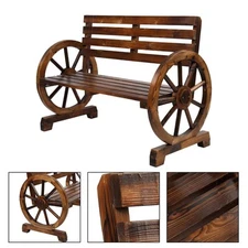 Wagon Wheel Wooden Outdoor Bench Seat Chair Loveseat Patio Garden Yard Furniture