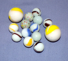 VTG Lot 14 Glass Marbles Multi-Colored Swirl Confetti White 2 LG Shooters .5" 1"