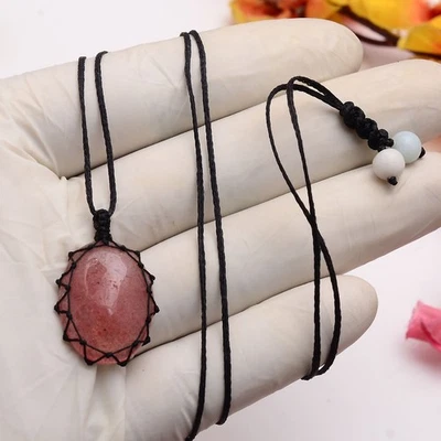 Mystic Everyday Talisman Natürliche Erdbeerquarz Handgemachte Makramee Kette - Bild 1 von 4
