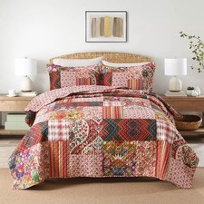 Cotton Bedspread Quilt Sets Reversible Bedding Coverlet Sets 3 Pieces Gorgeou...