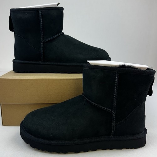STIVALI UGG CLASSIC MINI NERI SCAMOSCIATI IMPERMEABILI PELLE DI PECORA da donna taglia US 6 NUOVI CON SCATOLA