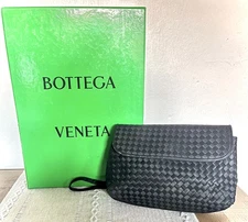 BOTTEGA VENETA Intrecciato Black Satin Shoulder Bag Purse Clutch 