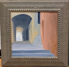 Vintage Oil Painting Abstract soothing neutrals European Alley 