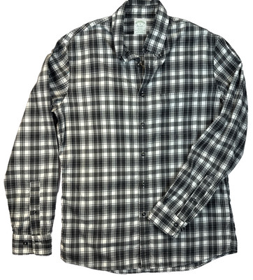 Brooks Brothers Milano Fit Men's Shirt Black White Plaid 100% Cotton Soft Tailor