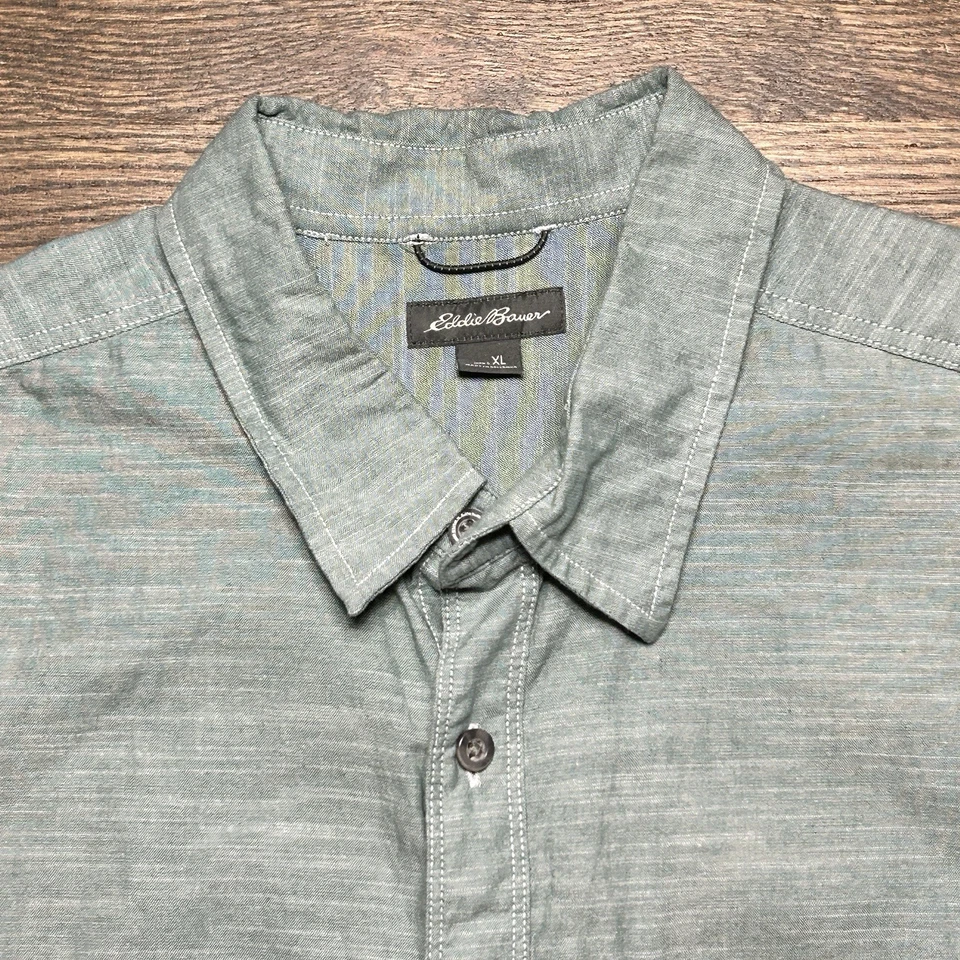 Eddie Bauer Shirt Mens X Large Green Short Sleeve Button Up Cotton Causal Pocket - Image 3 of 4